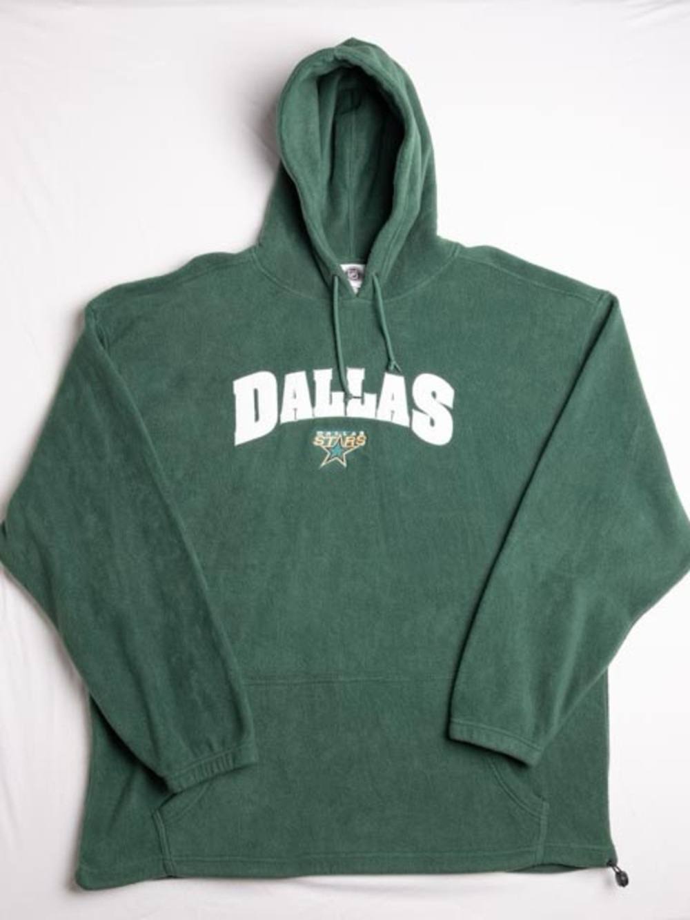 Vintage Dallas Stars NHL Fleece Hoodie Sweatshirt Green Arch Logo Pullover 2XL